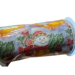 Vintage Christmas Wired Ribbon Snowman Holiday 6in x 10yd Glitter Taiwan